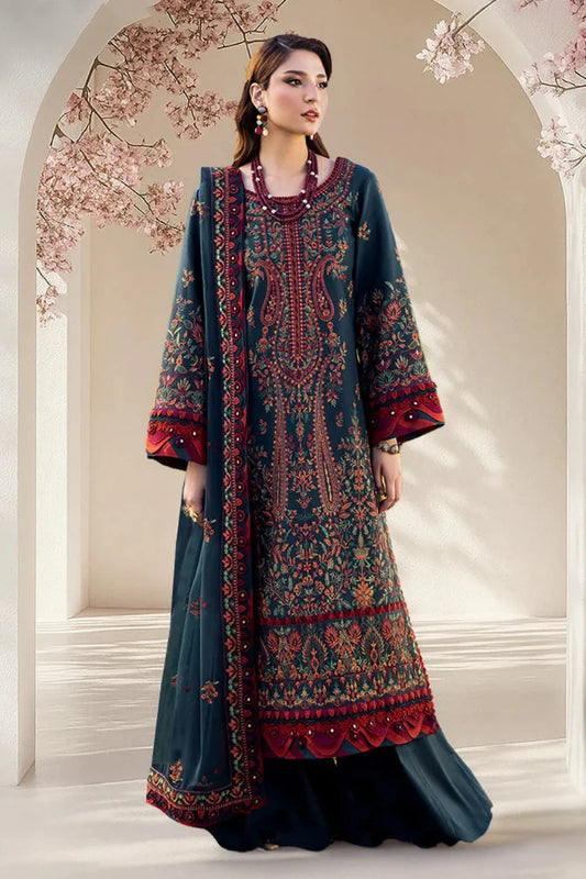Asim Jofa 3 piece lawn embroidered suit with khaadi net embroidered dupatta and dyed trouser unstitched dress for women