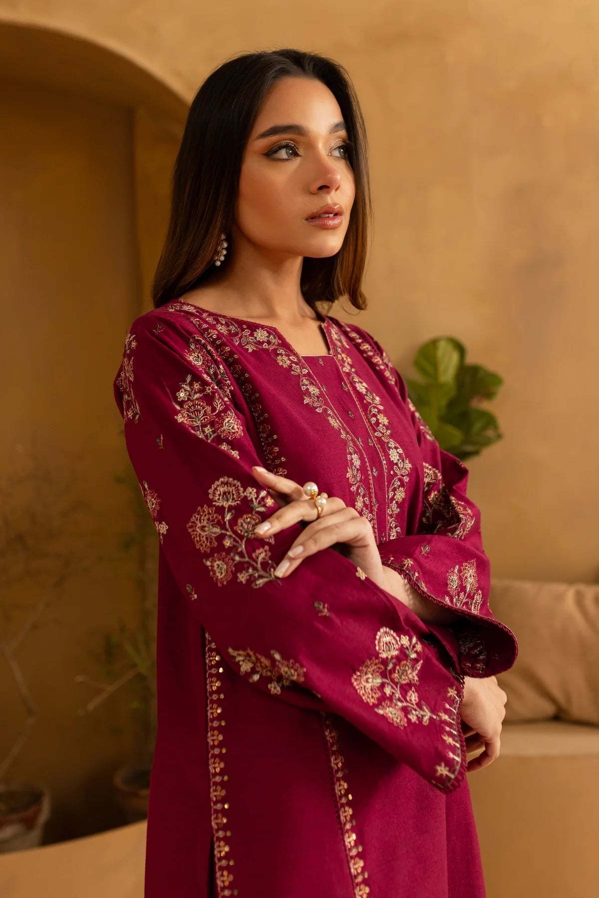 Batik 2 piece lawn embroidered shirt with lawn embroidered trouser for women