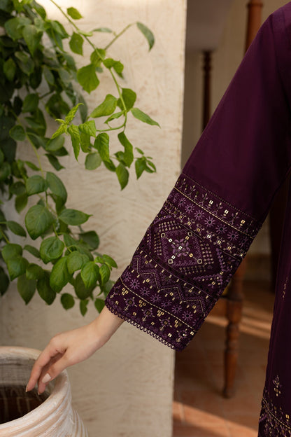 Batik 2 piece lawn sequin embroidered suit with embroidered shirt, sleeves, embroidered trouser, dyed back side unstitched dress for women