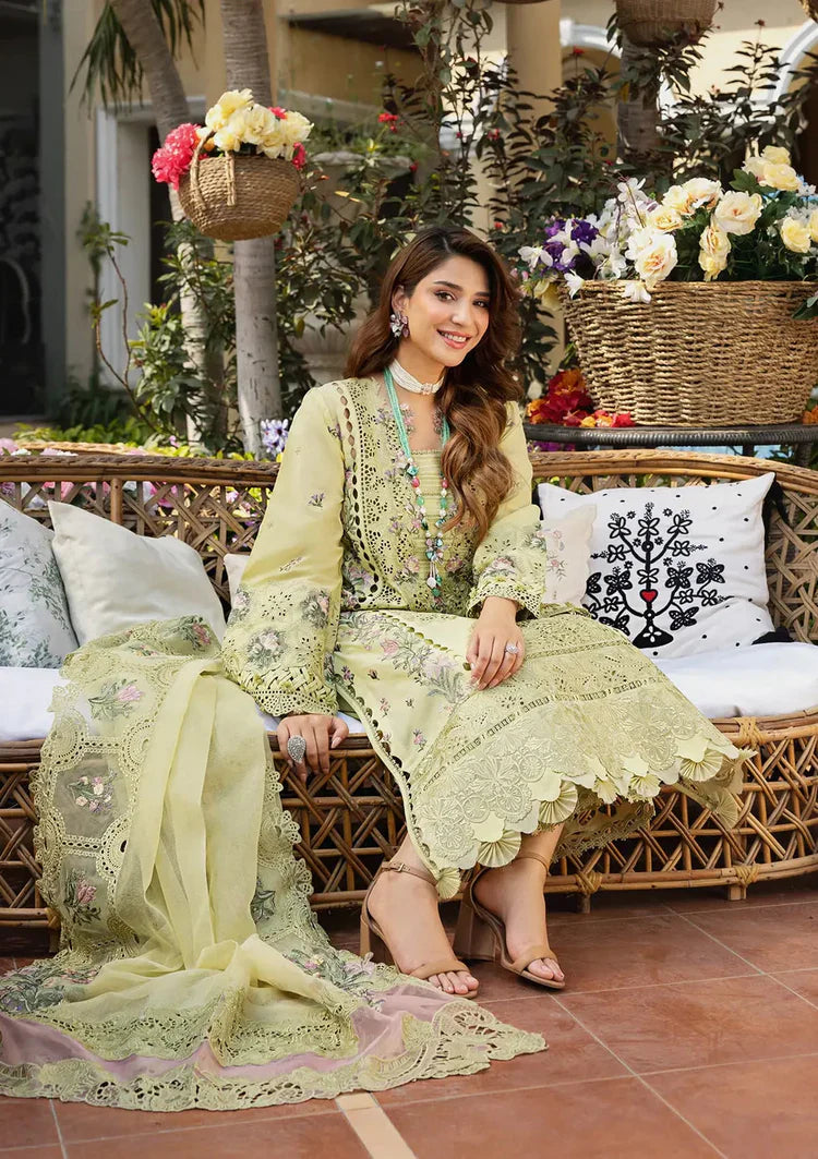 Elaf 3 piece lawn chikankari embroidered suit with khaadi net embroidered ready to wear dupatta and embroidered trouser unstitched dress for women
