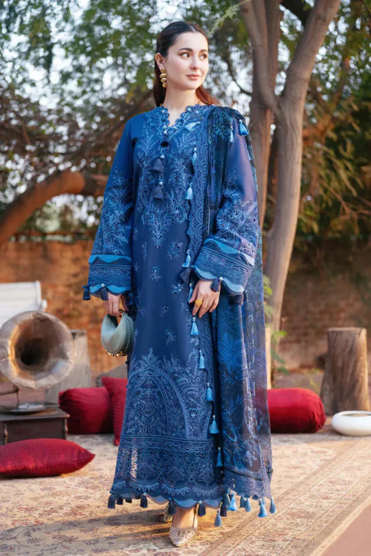 Jade 3 piece lawn chikankari embroidered suit with chiffon printed dupatta and dyed trouser unstitched dress for women