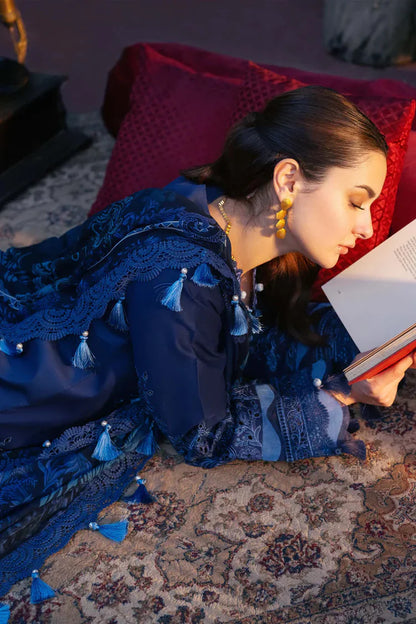 Jade 3 piece lawn chikankari embroidered suit with chiffon printed dupatta and dyed trouser unstitched dress for women